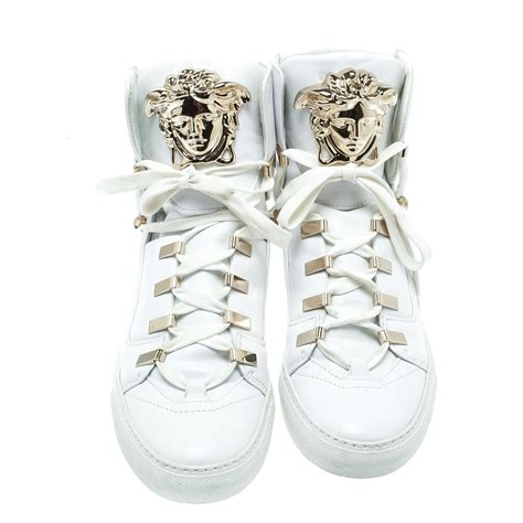 versace black and white tennis shoes|Versace high top sneakers.